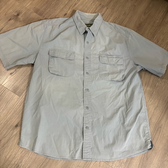 Eddie Bauer Mens L Short Sleeve Button Up Shirt Blue Front Pockets Fishing - Picture 4 of 11